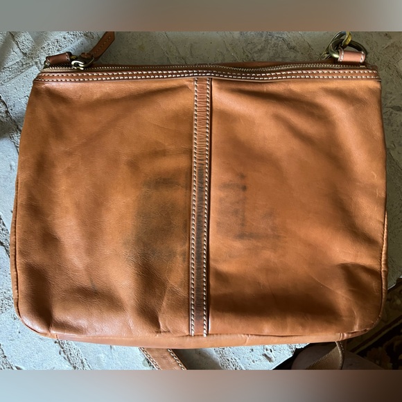 Fossil Erin Foldover Butter Soft Smooth Caramel Leather Tote Crossbody Bag - Picture 11 of 12